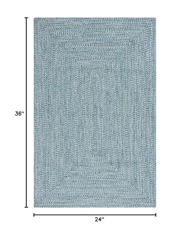 SAFAVIEH Washable Rug Outdoor Braided Collection - 2' x 3', Teal & Green, Handmade & Reversible, Non-Shedding & Easy to Clean, Ideal for Entryway, Patio, Kitchen, Mudroom, Front Door (BRA201K)
