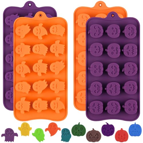 4-Pack Halloween Silicone Candy Molds - Pumpkin & Ghost Shapes