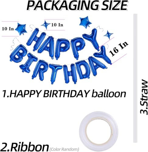Blue Happy Birthday Balloons Banner Decoration Set - Mylar Foil