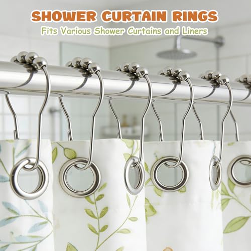 Rust-Proof Stainless Steel Shower Curtain Hooks - 12 Pack