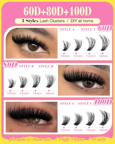YDAGKH DIY Volume Lash Clusters Fluffy Eyelash Extensions D Curl Wispy