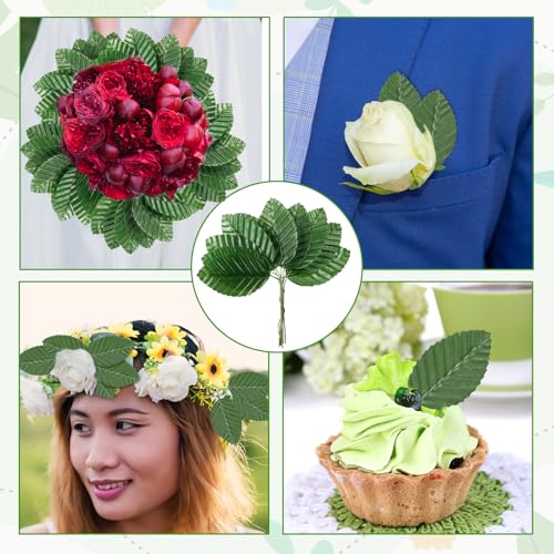 200 Pcs Artificial Wired Green Leaves for DIY Floral Crafts & Weddings