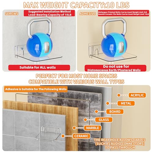 Yieach 5 Inch Clear Mini Adhesive Floating Shelves - 4 Pack