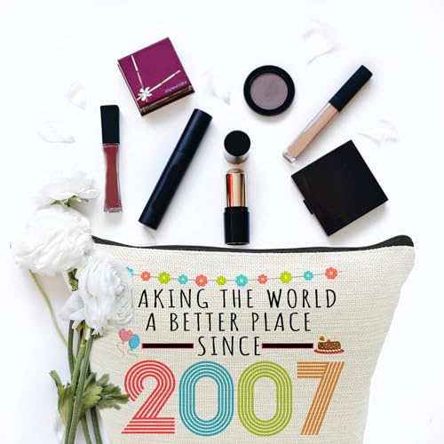 19th Birthday Makeup Bag for Girls - Funny 2007 Milestone Cosmetic Pouch