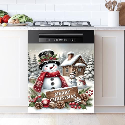 Christmas Snowman Refrigerator Magnet Cover Panel Decal - 23x26 Inches