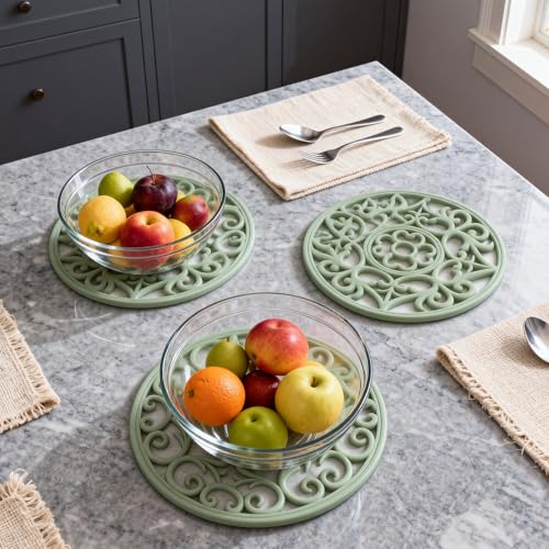 ME.FAN Silicone Trivets for Hot Dishes - 3-Piece Heat Resistant Mat, Desert Sage
