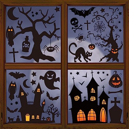 45 PCS Halloween Window Cling Stickers - Castle & Tree Decor for Parties