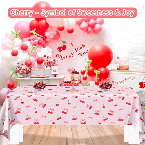 Cherry-Themed Tablecloths for Birthday Parties - 3 Pack, 54 x 108 Inch