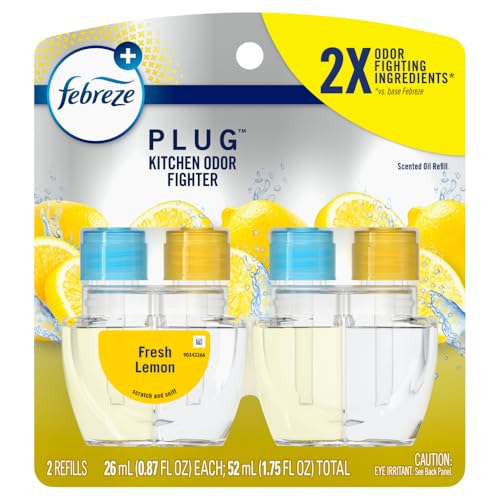 Febreze Plug In Air Freshener, Odor-Fighting Scented Oil Refill, Kitchen Odor Fighter, 2 Refills