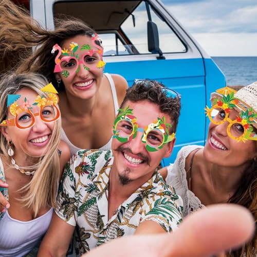 12PCS Tropical Summer Party Paper Eyeglasses Photo Booth Props