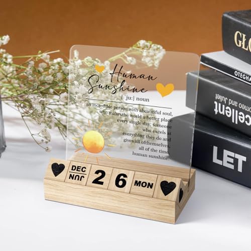 Ythuil Orange Wooden Block Calendar - Inspirational Desk Decor for Women & Men