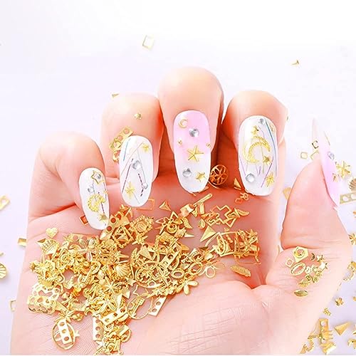 Jowxsx Gold Nail Charms Set - 3D Rhinestones, Studs & Pearls (1 Box)