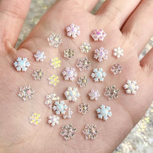 100Pcs Christmas Snowflake Nail Charms 3D Resin Rhinestones