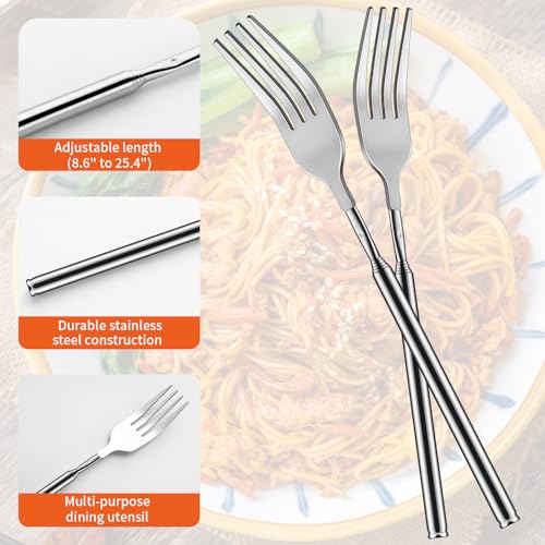 3-Piece Extendable BBQ Forks, Telescopic Stainless Steel Long Forks
