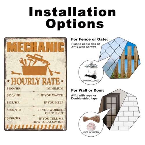 Vintage Mechanic Hourly Rate Metal Wall Sign - 12" x 8"