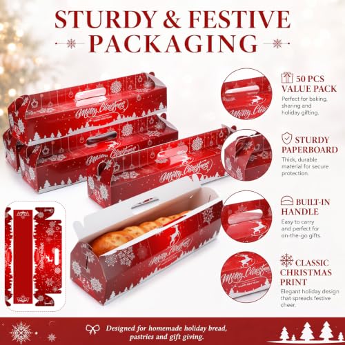 Christmas Ham Bread Boxes 50 Pack Snowflake Holiday Bakery Packaging