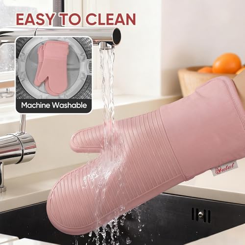 YUTAT Silicone Oven Mitts - Heat Resistant, Waterproof, 2 Pcs Set for BBQ & Baking