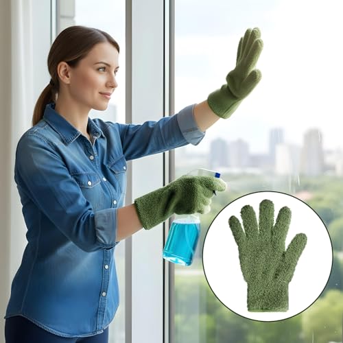 Dark Green Microfiber Dusting Gloves for Houseplants - 2 Pack