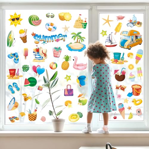 134 Double-Sided Hawaii Beach Window Clings - Summer Decor