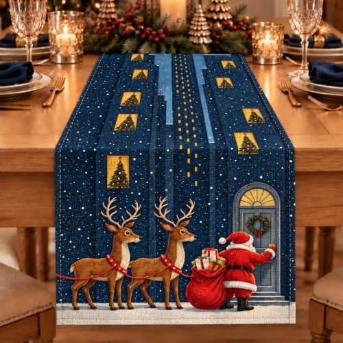 Christmas Night Santa Reindeer Table Runner 13 x 108 Inch Holiday Decor - Variation of THIS listing