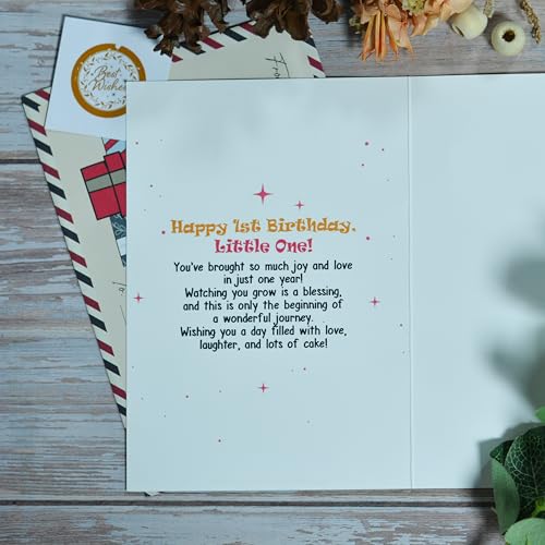 1st Birthday Card for Baby Girl with Envelope & Seal