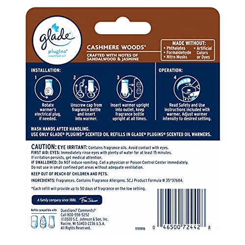 Glade Cashmere Woods PlugIns Refills Air Freshener - 2 Count