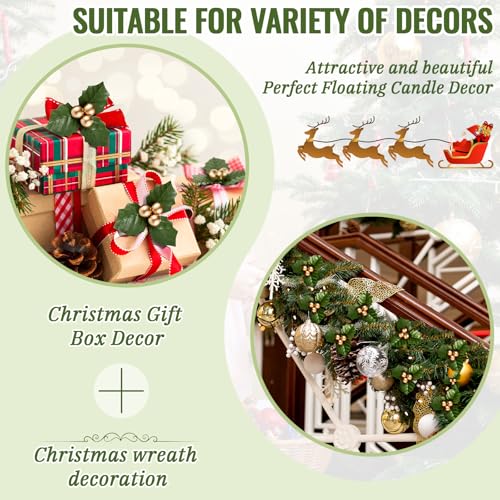 50 Pcs Gold Christmas Holly Berries with Leaves for Crafts Holiday Decor