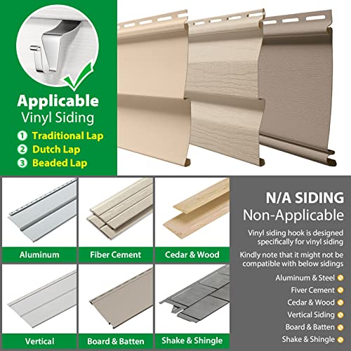 Booda Brand Heavy-Duty Stainless Steel Vinyl Siding Hooks - 10 Pack