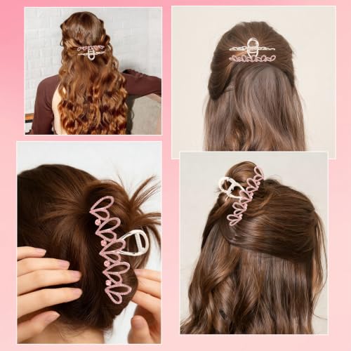 Pink Rhinestone Heart Large Hair Claw Clip for Women