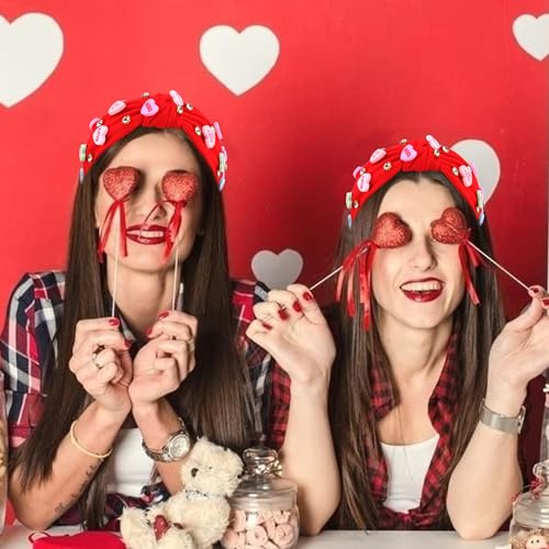 VELSCRUN Valentine Day Pearl Knotted Headband Wide Top Knot Hair Band