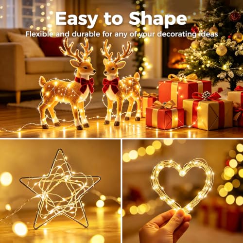 Warm White Fairy Lights Battery Operated 12 Pack with 3 Modes - 7FT Silver Wire