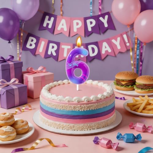 K-Pop Number 6 Birthday Candle - Fun Purple Cake Decoration