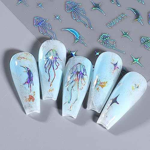8 Sheets 3D Self-Adhesive Nail Art Stickers Holographic Moon Sun Decals