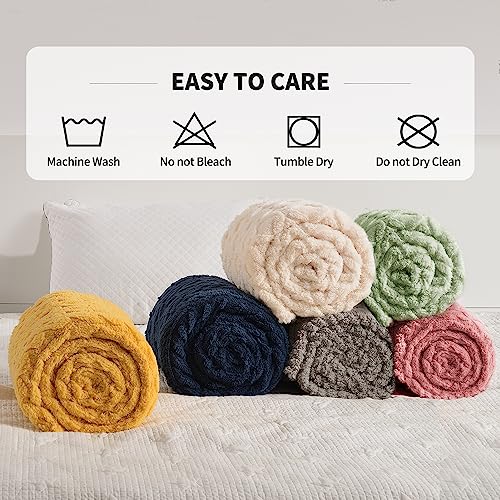 FY FIBER HOUSE 3D Pattern Fleece Throw Blanket, Navy, 50"x60"