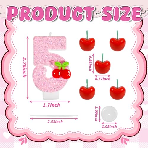 Cherry Number Birthday Candle Set with 5 Mini Cherry Candles