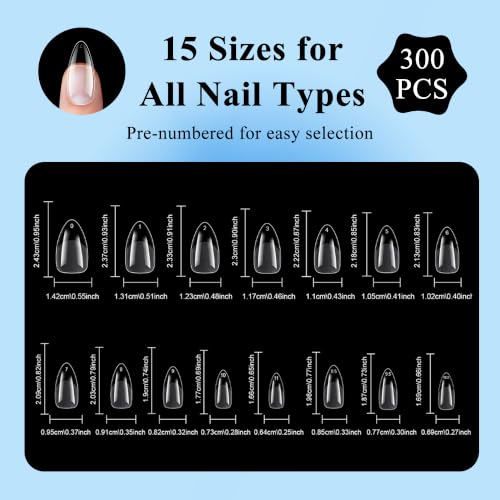 Medium Almond Soft Gel Nail Tips 300pcs Pre-Shaped Full Cover
