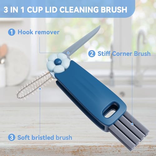 Nodirz 3-in-1 Cup Lid Gap Cleaning Brush Set - Black, Blue & Green