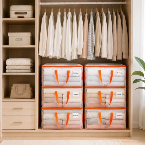 KYODOLED 2-Pack Clear & Orange Heavy Duty Large Moving Bags, 48 Gal Storage Totes
