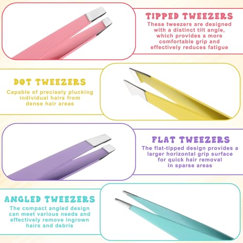 Zelphvt 4-Piece Mini Tweezer Set with Case Stainless Steel Precision Tweezers for Eyebrows and Ingrown Hair Removal
