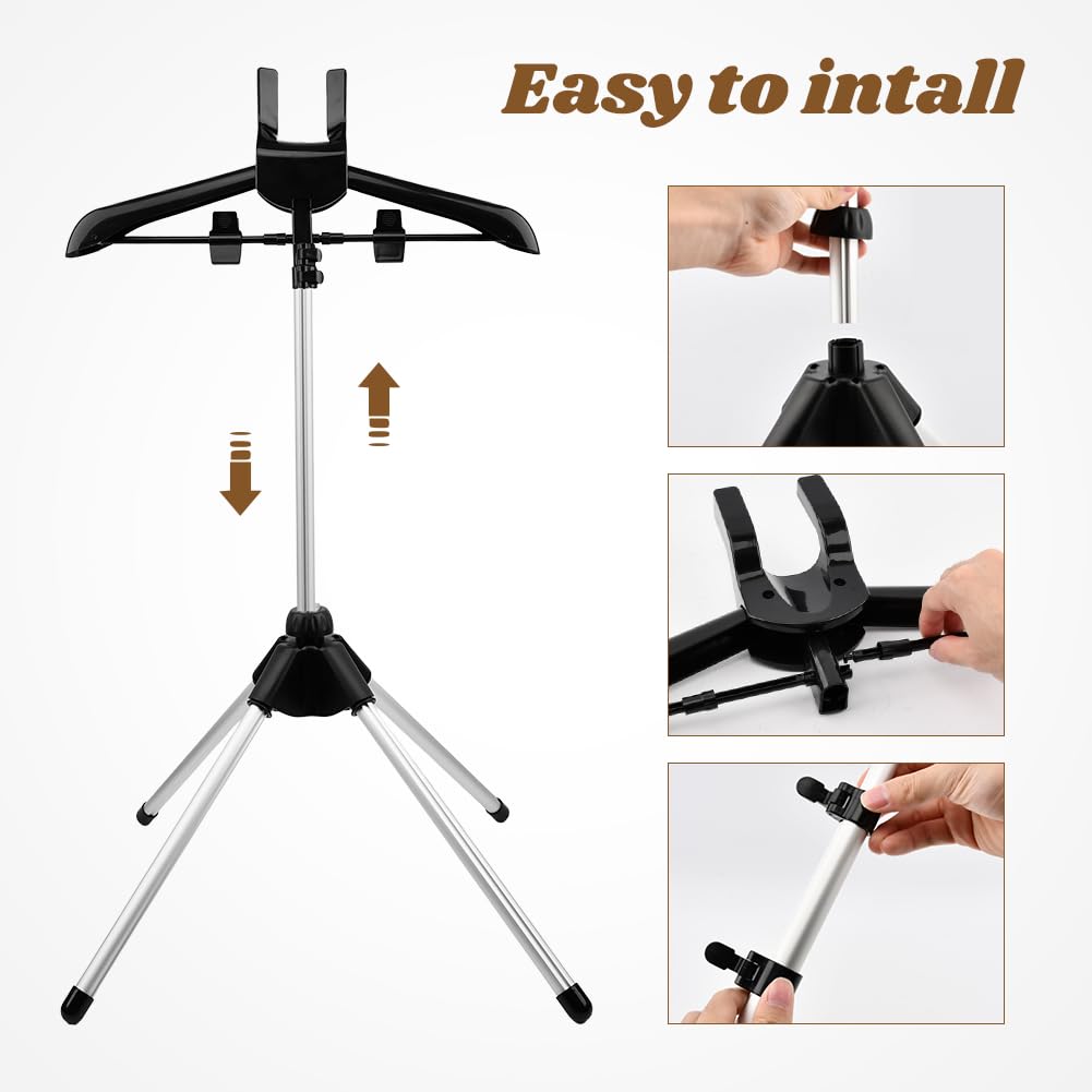 Londehuhai Garment Steamer Stand with Rotating Hanger & Heat-Resistant Glove - Adjustable Aluminum Alloy Ironing Rack for Pants, Jeans, Dresses - Folding Steamer Holder for Clothes(Color:Black)