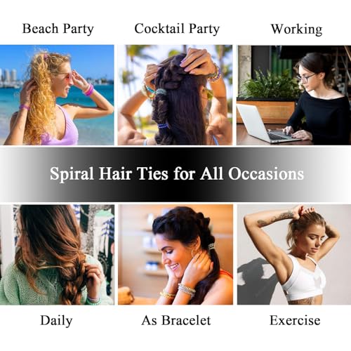Purple Spiral Hair Ties 20 Pcs, No Crease Waterproof Coil Hair Elastics