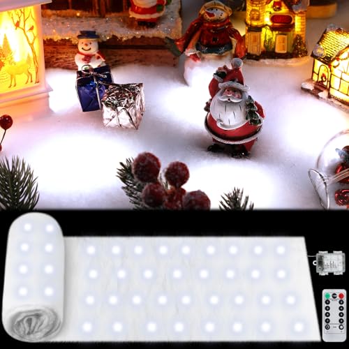 Christmas LED Snow Blanket Table Runner - White, 59 x 16 Inches with Remote