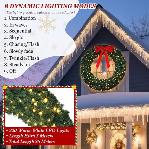 60 Inch Prelit Christmas Wreath with 300 Warm White LED Lights - Outdoor Indoor Holiday Decor