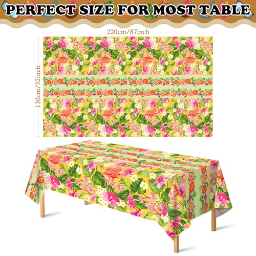 OHOME Tropical Hawaiian Tablecloths - 2 Pack Red Green Yellow Luau Decor