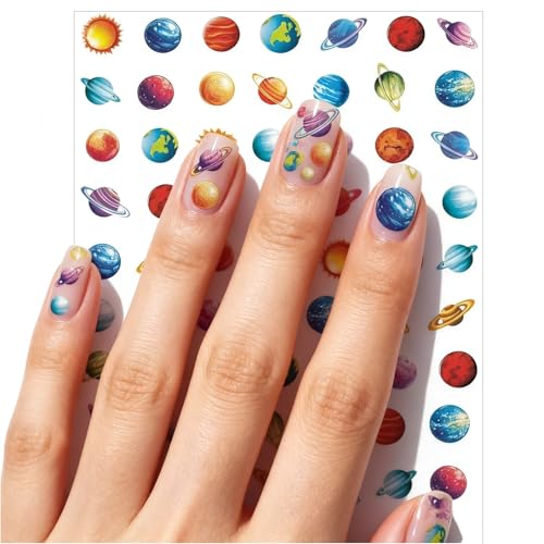 IDDFEVE Galaxy Planet Nail Stickers Self-Adhesive Celestial Space Art Decals 2 Sheets