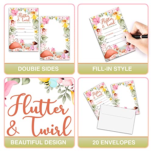 Fairy Garden Birthday Invitations with Envelopes - 20 Pack