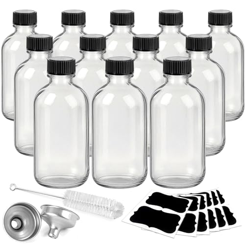 Showvigor 12 Pack Mini Glass Shot Bottles with Caps and Funnels