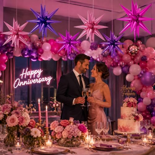 22-Inch Purple Pink Star Foil Balloons - 6PCS Decoration Set
