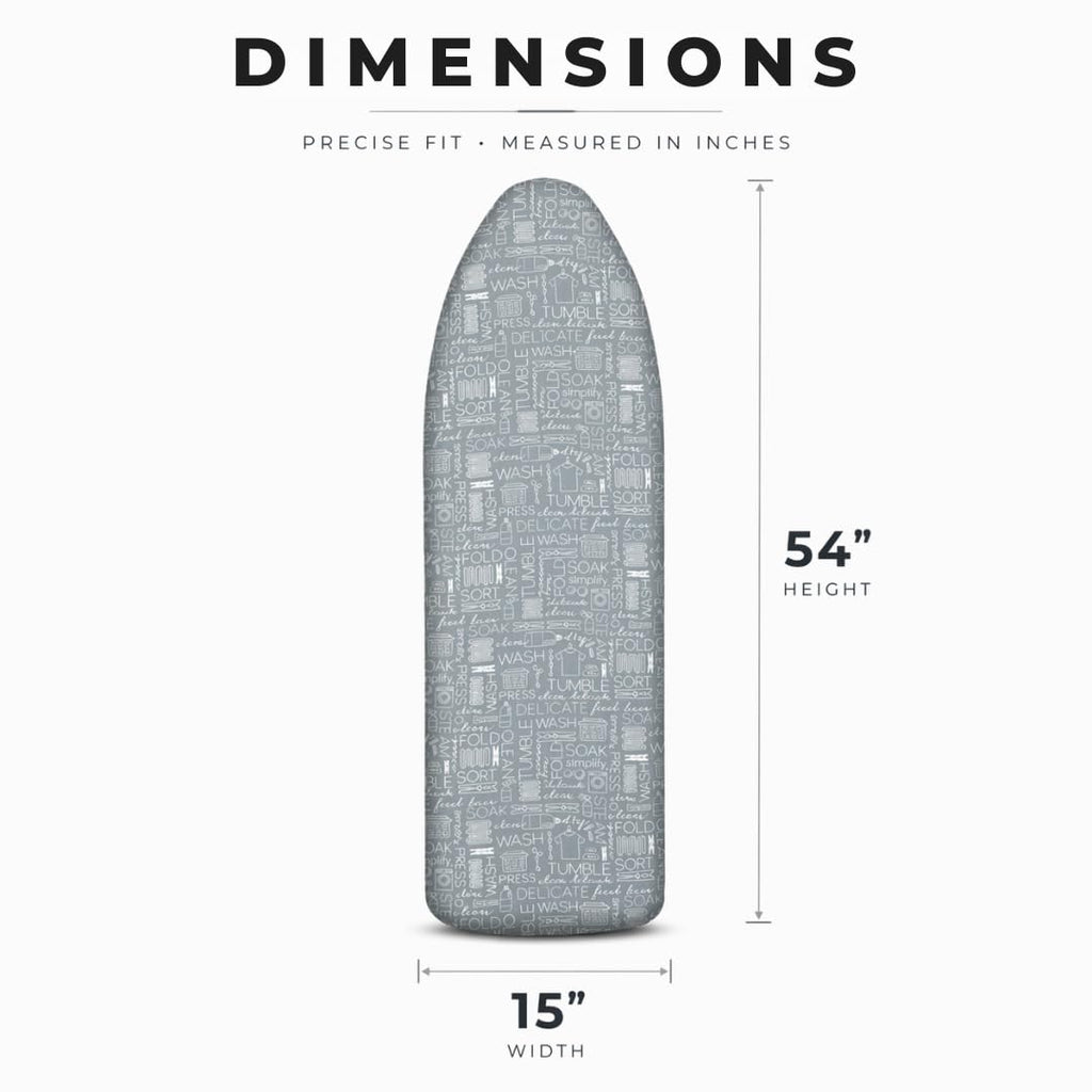 Laundry 360 Ironing Board Cover with Pad Grey Color | Elastic Edge Hook Loop Fasteners | Scorch Resistant Cotton Surface | Complete Replacement Set