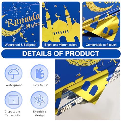 Ramadan Mubarak Table Covers - 2 Pack Disposable Plastic Tablecloths 54" x 108"